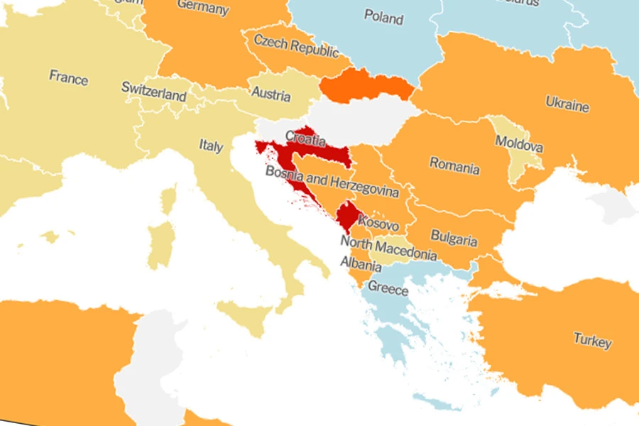 Karta Timesa: Hrvatska i Crna Gora jedine crvene u Europi