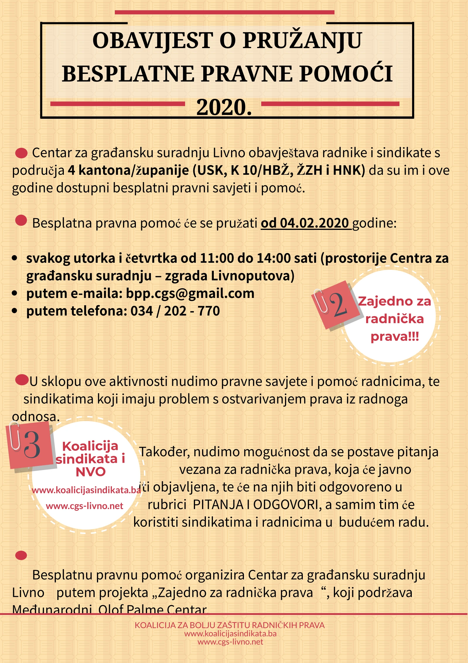 Besplatna pravna pomoć radnicima i sindikatima
