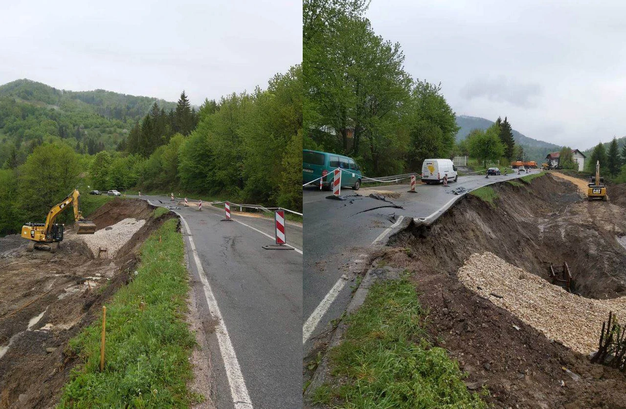 Zbog odrona ceste, obustavljen promet za teglače