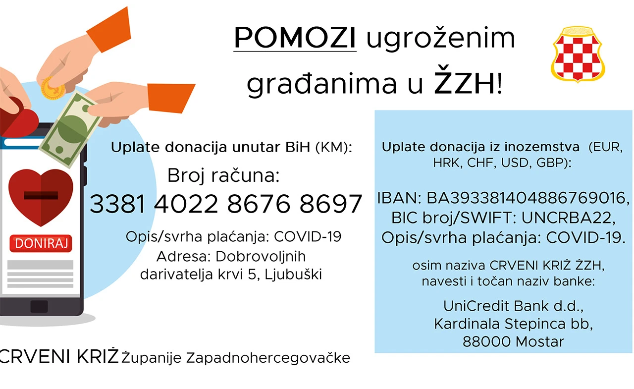Otvoreni računi Crvenog križa Županije Zapadnohercegovačke za donacije