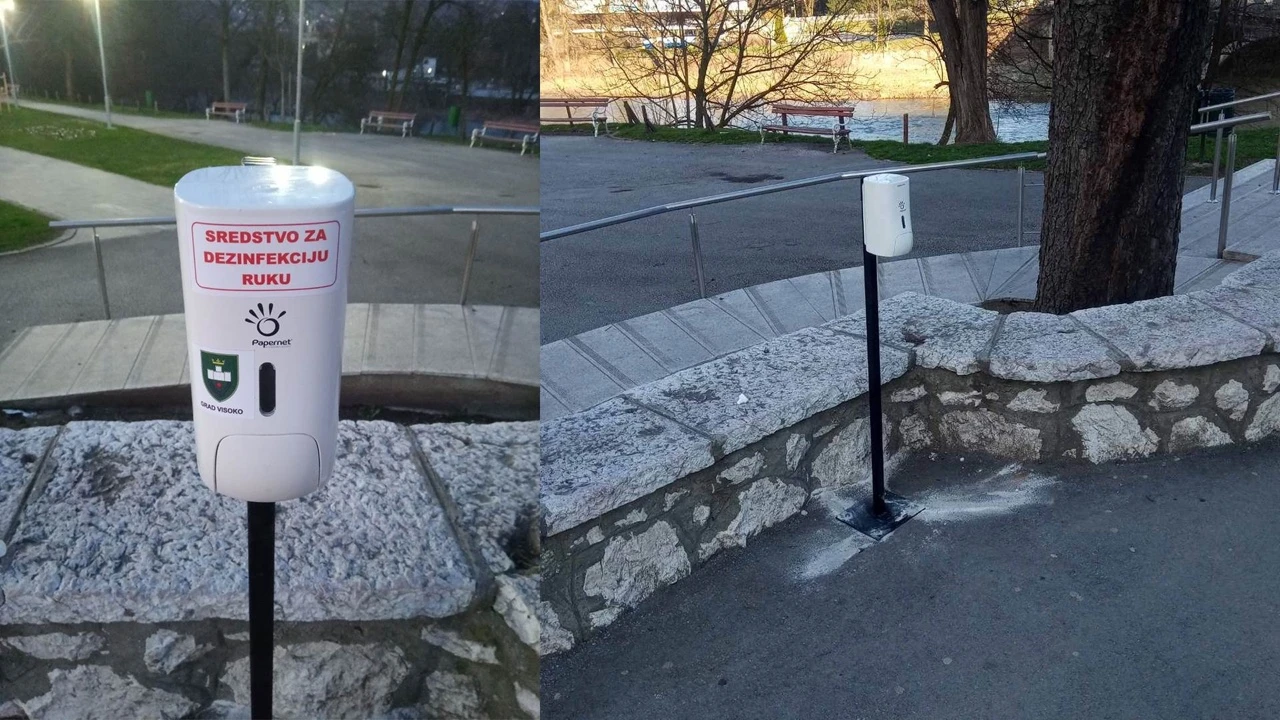 Postavljeni dozatori na javnim površinama za dezinfekciju ruku