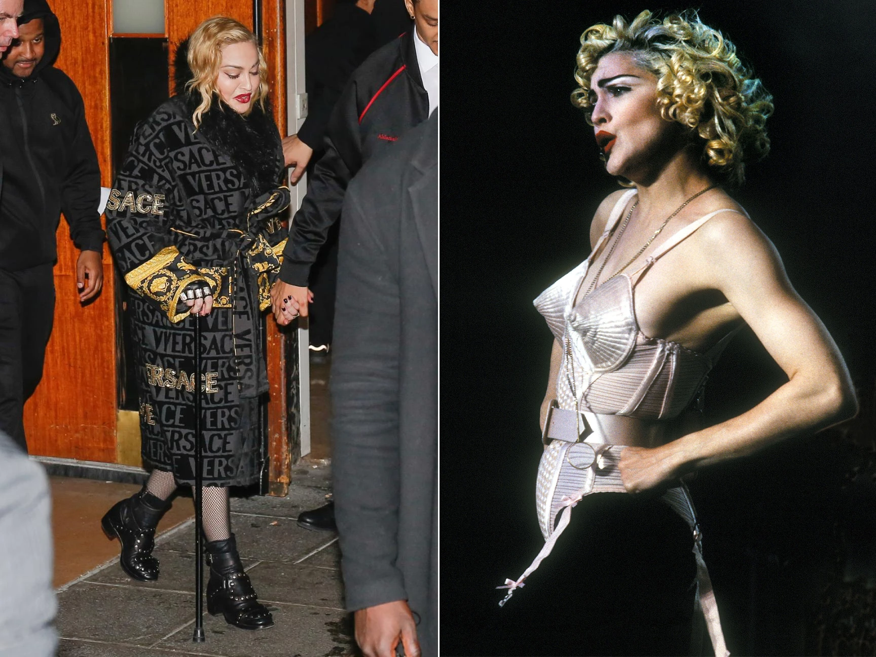Dečko ju je držao za ruku dok se Madonna oslanjala na štap
