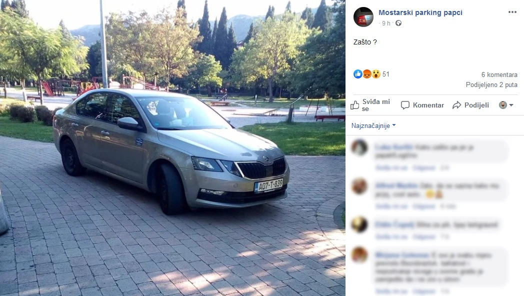 Parkirao Škodu u sred parka