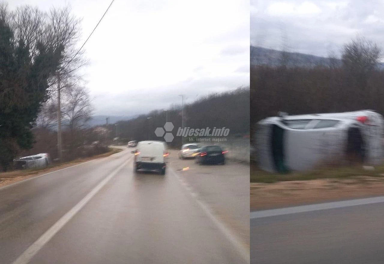 Polog: Automobil završio na boku pored ceste