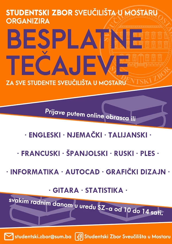 Prijavite se na besplatne tečajeve Studentskog zbora SUM