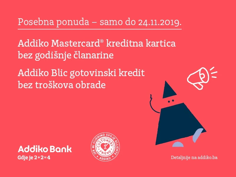 Gotovinski kredit bez troškova obrade i Mastercard kreditna kartica bez godišnje članarine