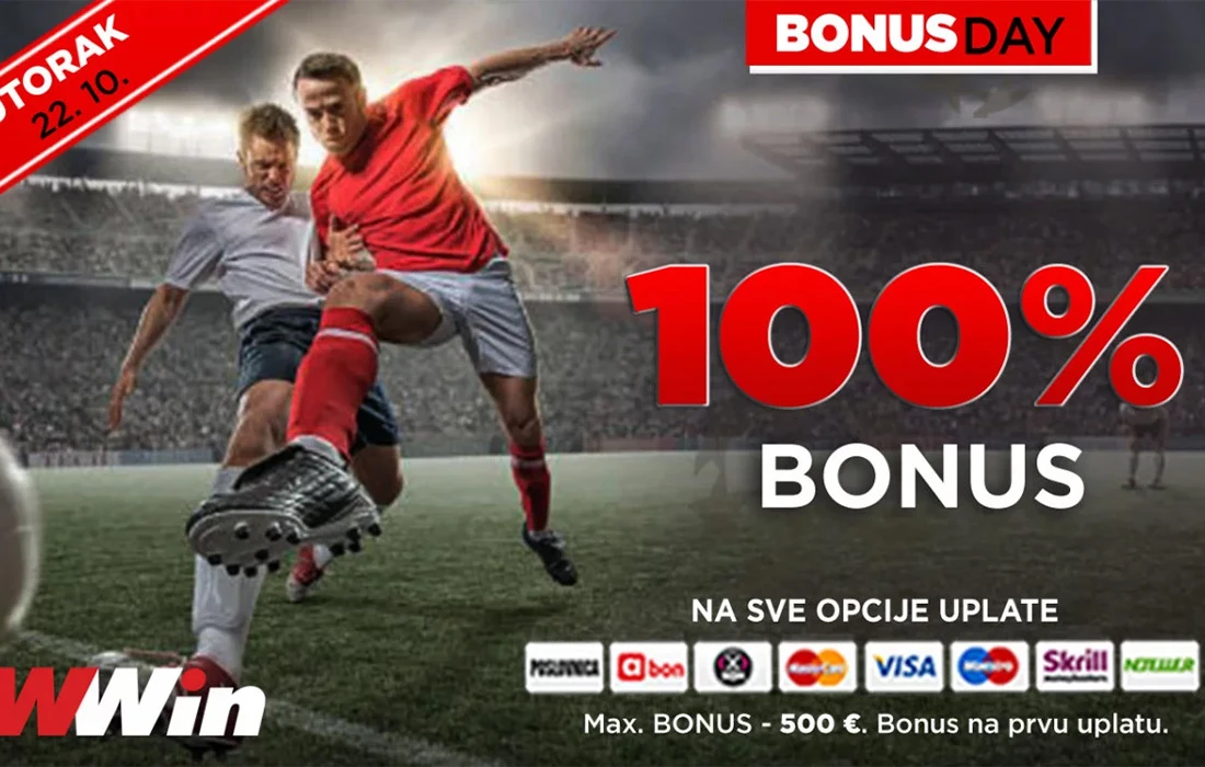 Bonus day u poslovnicama WWin - 100% bonusa na sve opcije uplate DANAS