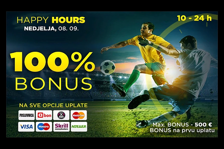 Happy Hours WWin - 100% bonusa na sve opcije uplate danas od 10 do 24