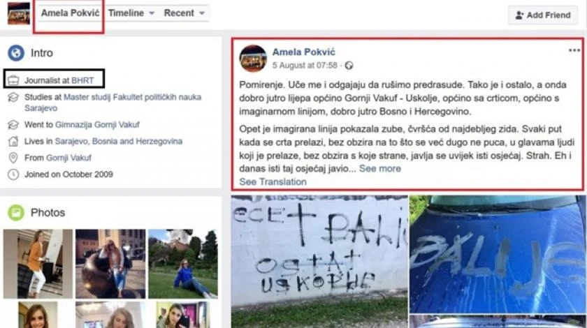 BHRT: Moguća istraga nad novinarkom čiji je brat autor grafita u Uskoplju