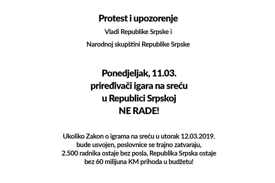 Kladionice u RS-u u ponedjeljak zatvaraju poslovnice