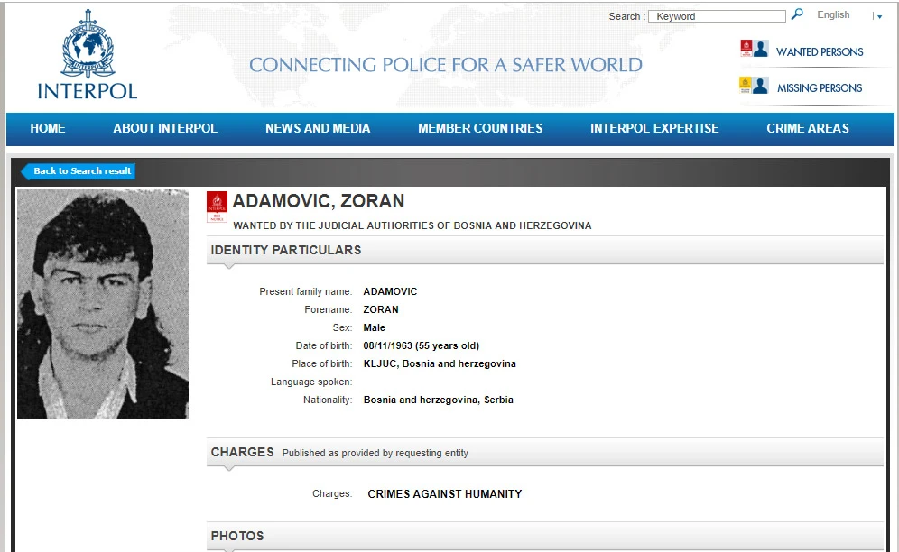 Interpol raspisao potjernicom za Zoranom Adamovićem 