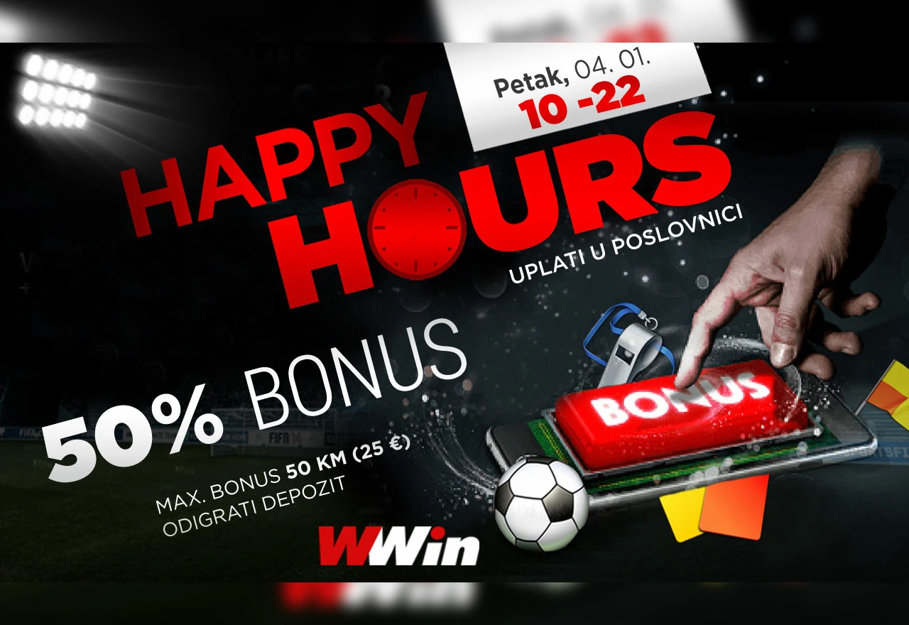 Wwin vas danas, 4. siječnja, nagrađuje Happy hours bonusom