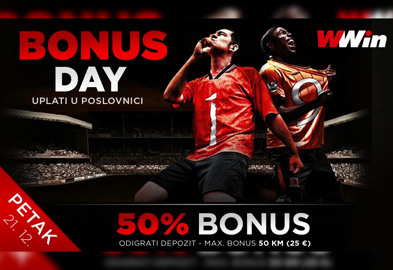 Bonus day u poslovnicama WWin - 50% bonusa na sve uplate u tom danu