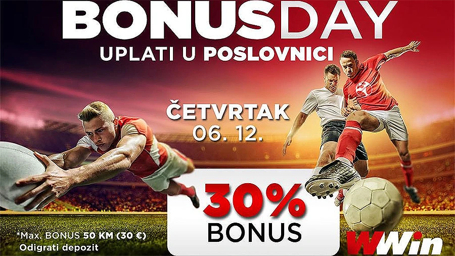 Bonus day u poslovnicama WWin - 30% bonusa na sve uplate u tom danu