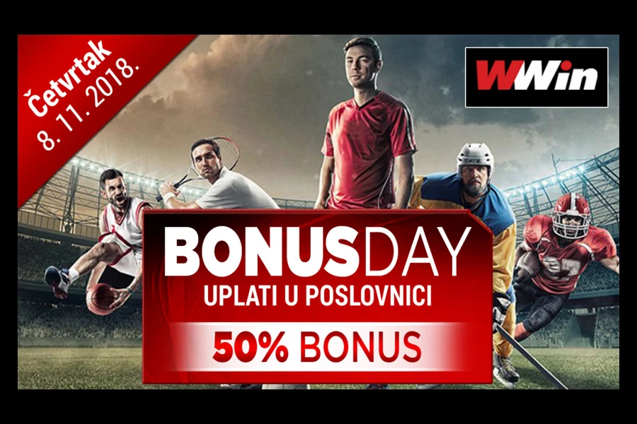 Bonus Day u poslovnicama WWin - 50% bonusa na sve uplate u četvrtak 8. 11.