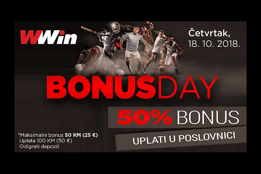 Bonus Day u poslovnicama WWin - 50% bonusa na sve uplate u tom danu