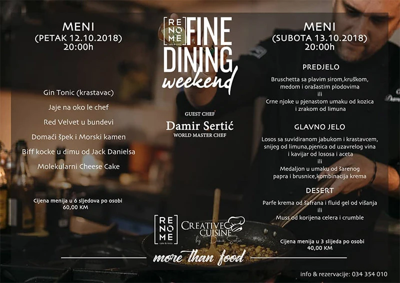 Dosadile su vam ''obične'' večere? - Tu je RENOME FINE DINING Weekend