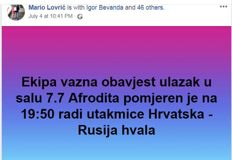Mladoženja pomjerio ulazak u dvoranu zbog utakmice Vatrenih!
