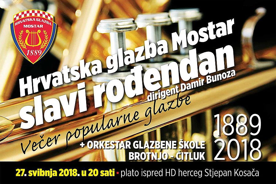 Koncertom ispred Kosače Hrvatska glazba Mostar proslavit će 129. rođendan