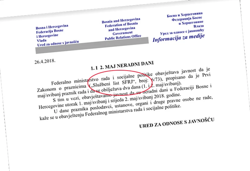  Vlada Federacije se poziva na Jugoslaviju