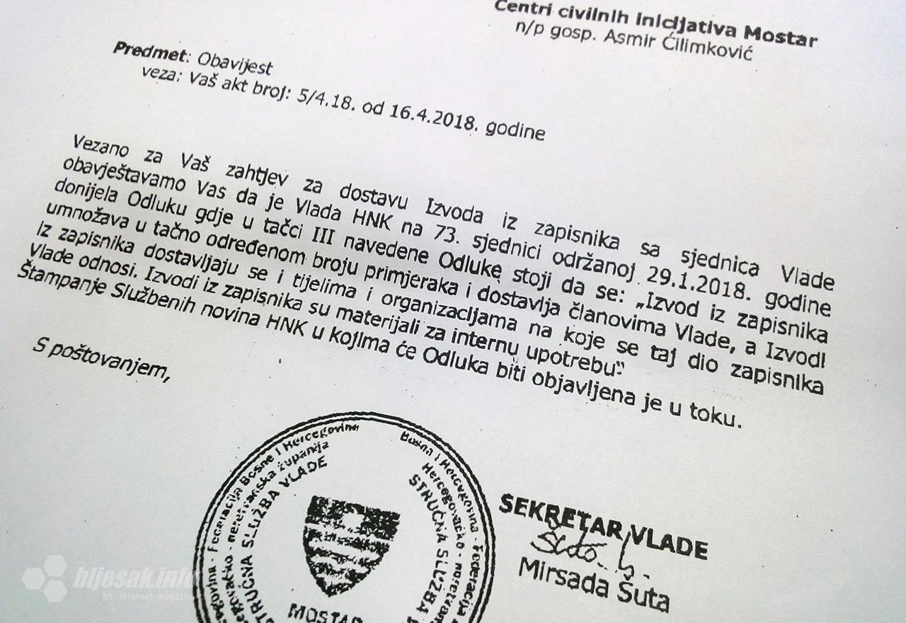 CCI će tužiti Vladu HNŽ jer stvari skriva od javnosti