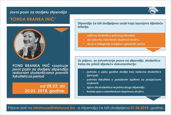 Javni poziv za dodjelu stipendija "Fonda Branka Inić"