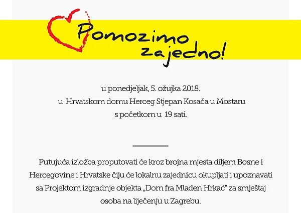 Humanitarna putujuća izložba 'Pomozimo zajedno' dolazi u Mostar