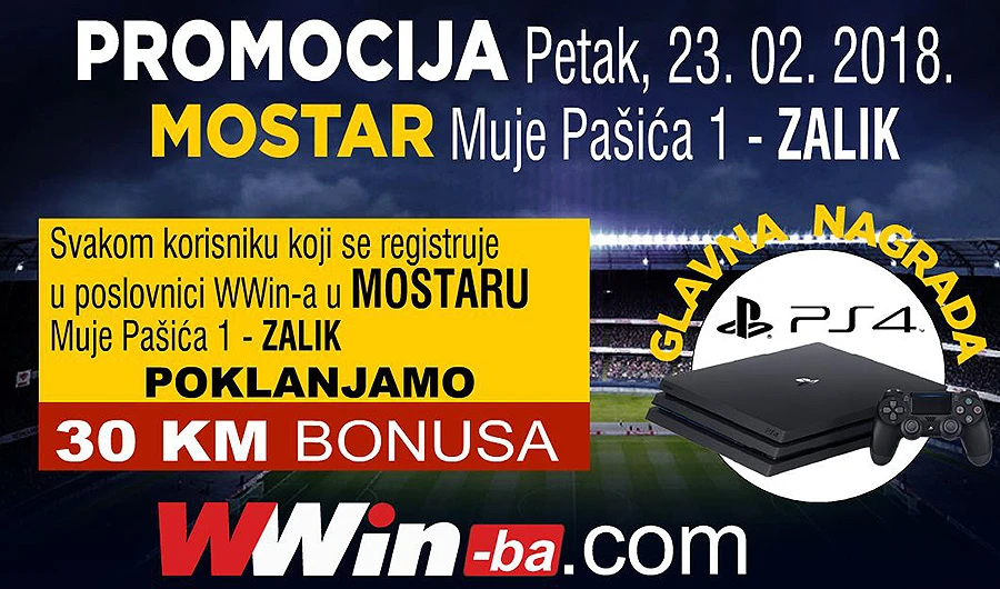 Promocija WWin u Mostaru - 30KM Bonus + PS4