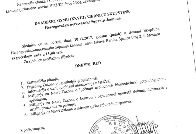 HNŽ: Na  sjednici Skupštine  neće biti govora o konstitutivnosti Srba