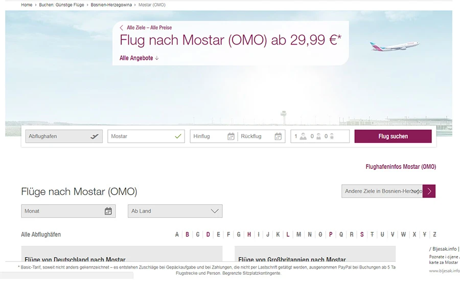 Eurowings u prodaju pustio karte za Mostar