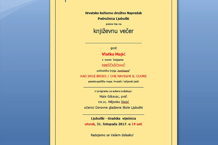 Književna večer s Vlatkom Majićem