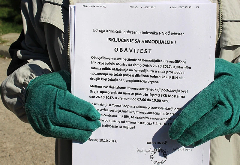  Pacijentima mostarske hemodijalize zabranjeno okupljanje u krugu bolnice 
