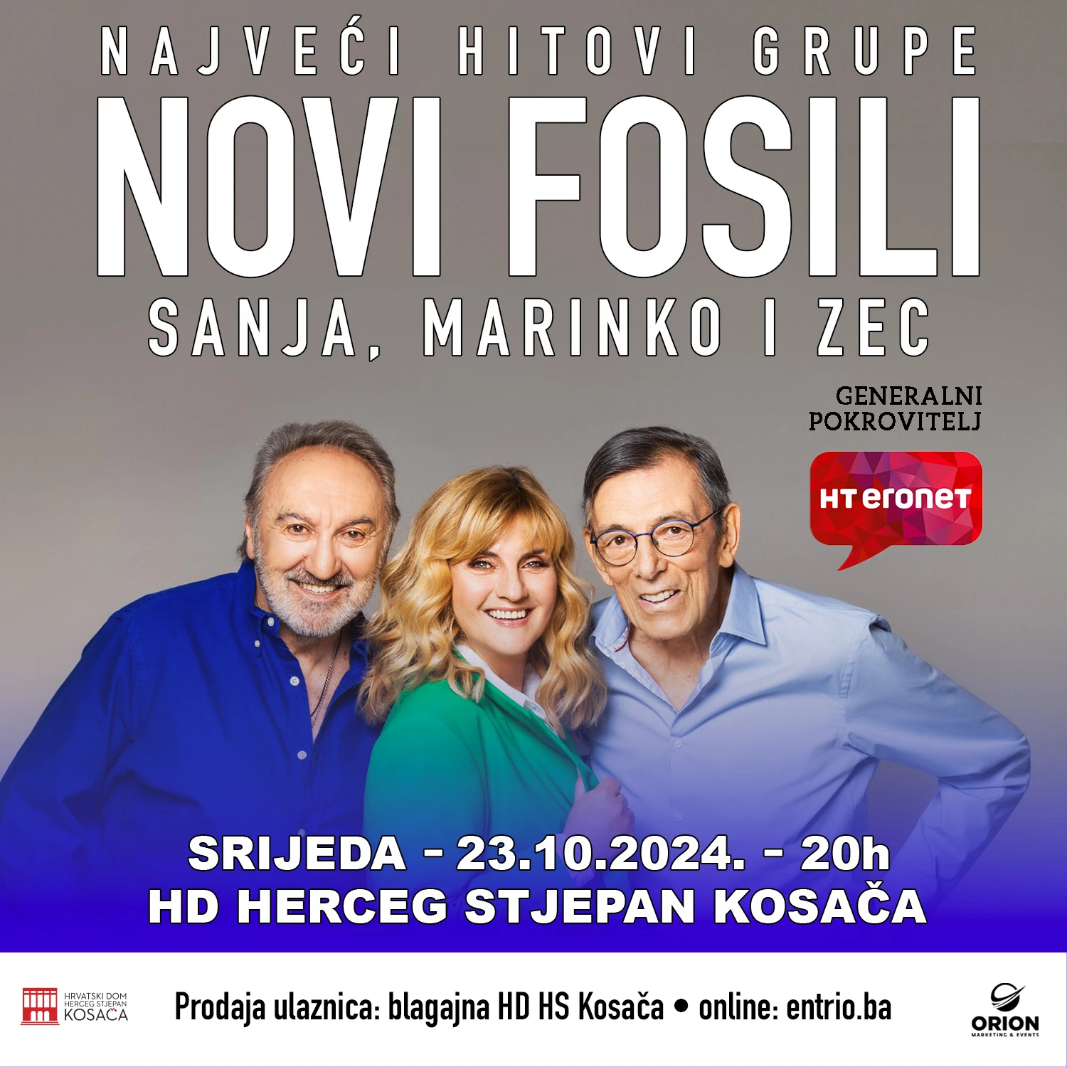 Večeras koncert Novih fosila ''Za dobra stara vremena'' u Kosači pod pokroviteljstvom HT ERONET-a
