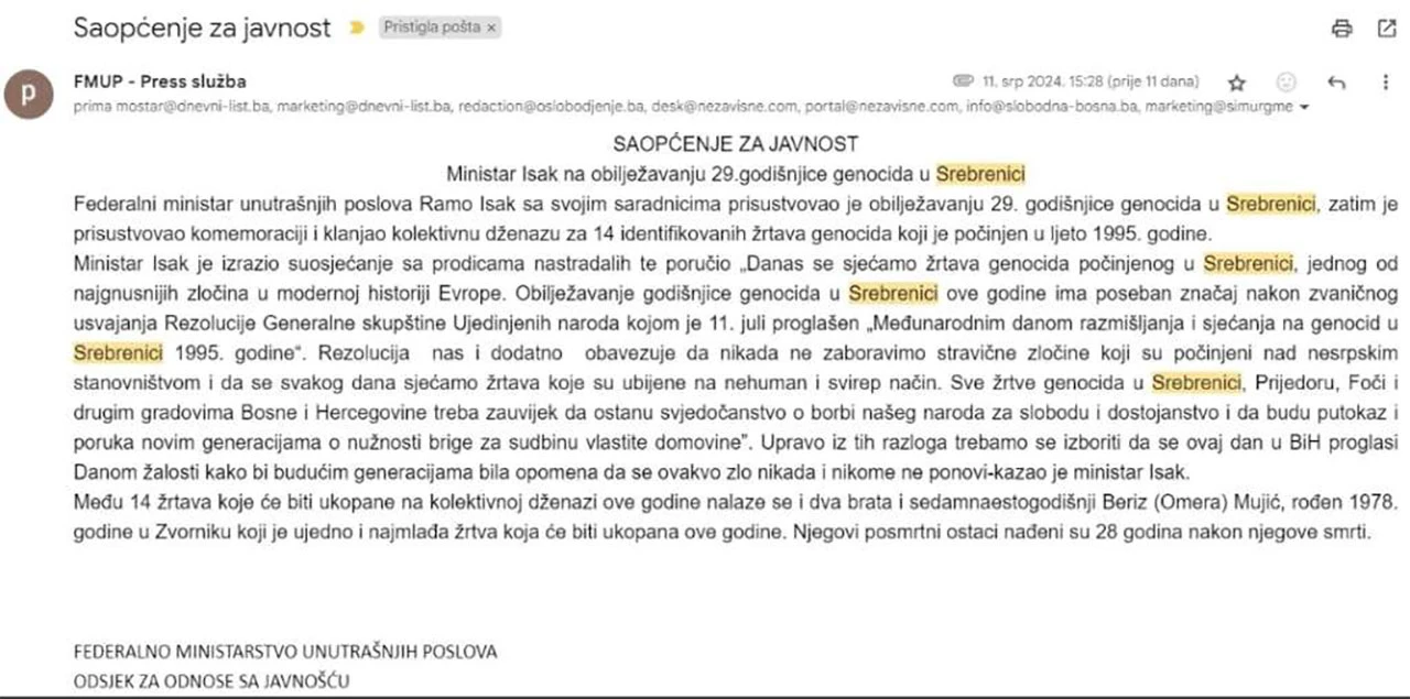 FMUP demantirao tvrdnje Nebojše Vukanovića - Je li Ramo bio na proslavi?