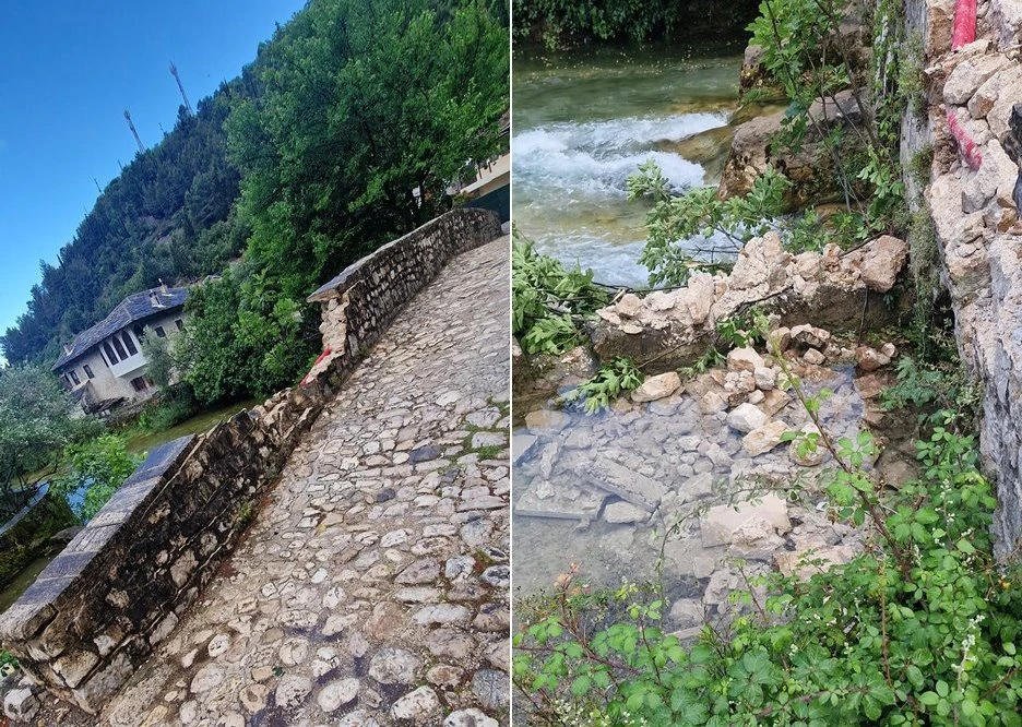 Stolac - Oštećena ''Inat ćuprija'' i travnjak na kružnom toku