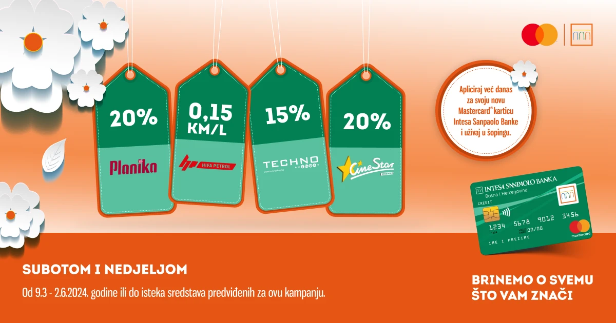 Uživajte u shoppingu subotom i nedjeljom uz Mastercard® karticu Intesa Sanpaolo Banke