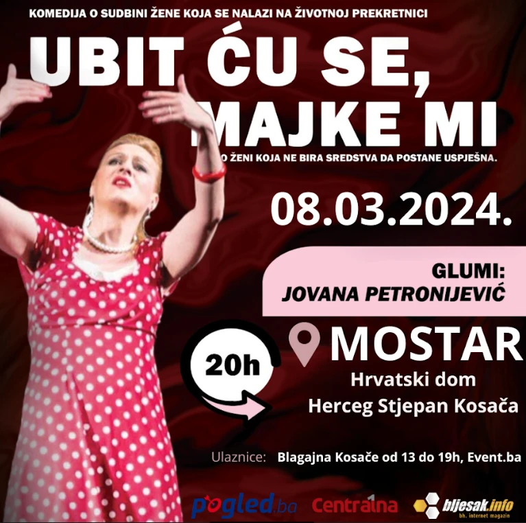 Urnebesna komedija ''Ubit ću se majke mi'' gostuje za Dan žena u Mostaru