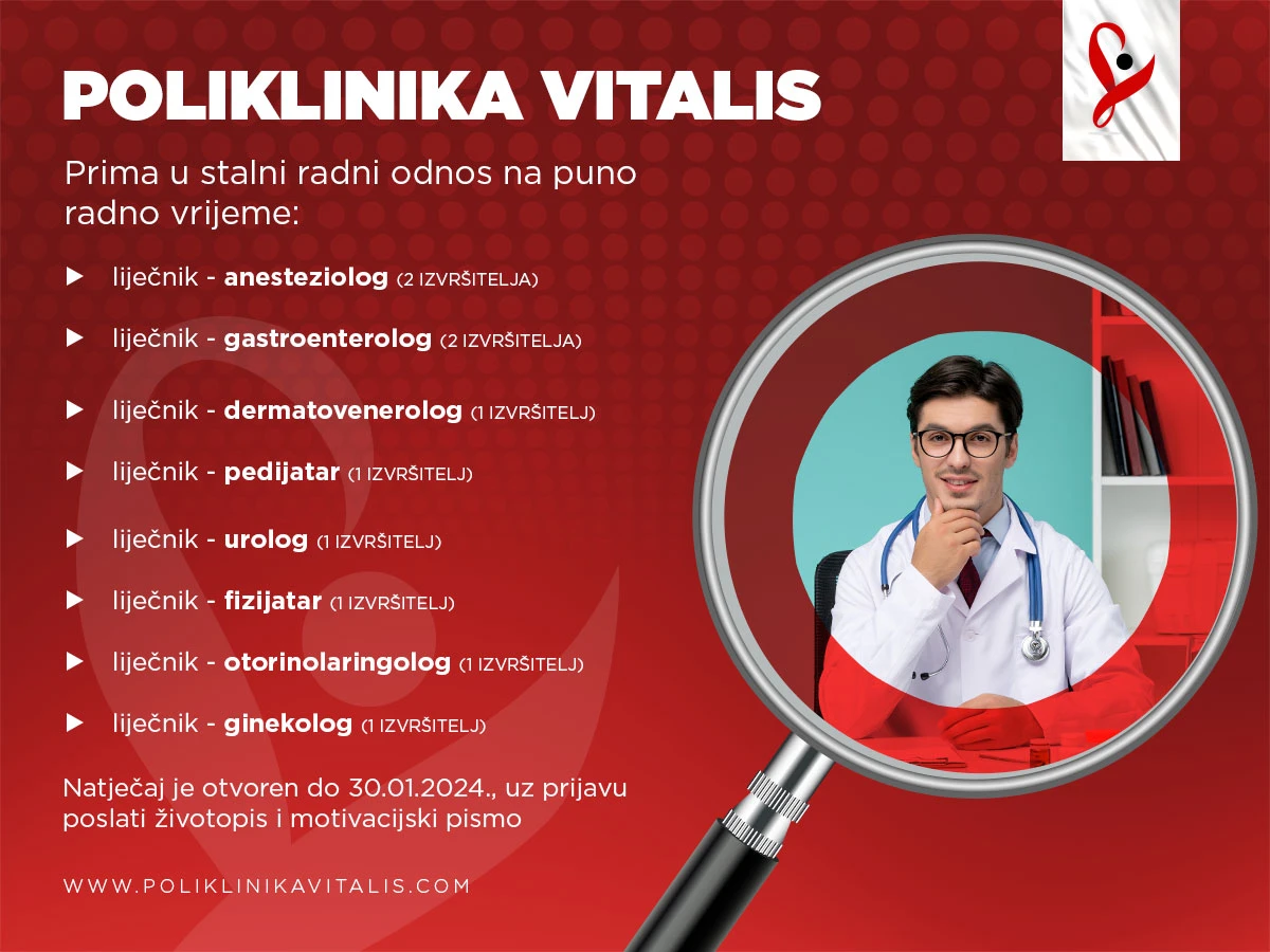 Poliklinika Vitalis raspisuje natječaj za liječnike