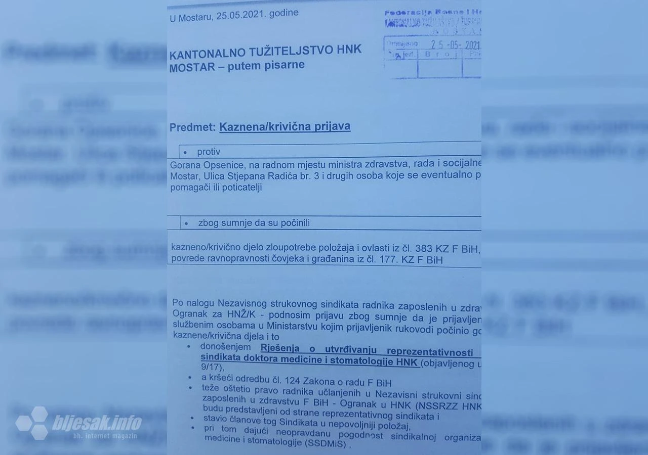 Slučaj iz 2021. - Odbačena prijava sindikata protiv bivšeg ministra Opsenice