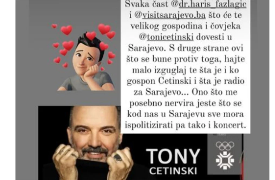 Nastup u Sarajevu | Cetinski objavio poruke koje dobiva iz BiH