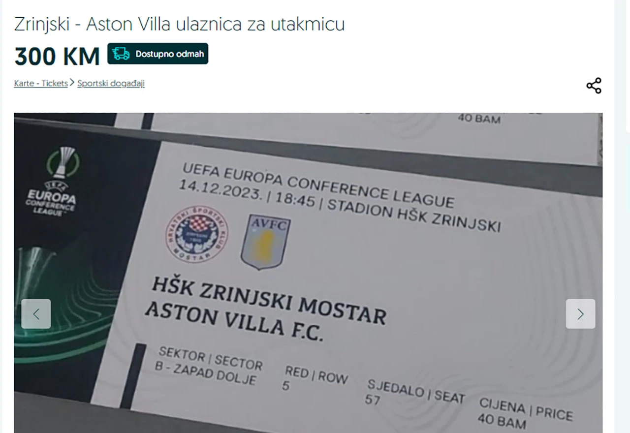 Preprodaja: Vrtoglave cijene ulaznica za utakmicu između HŠK Zrinjski i Aston Ville