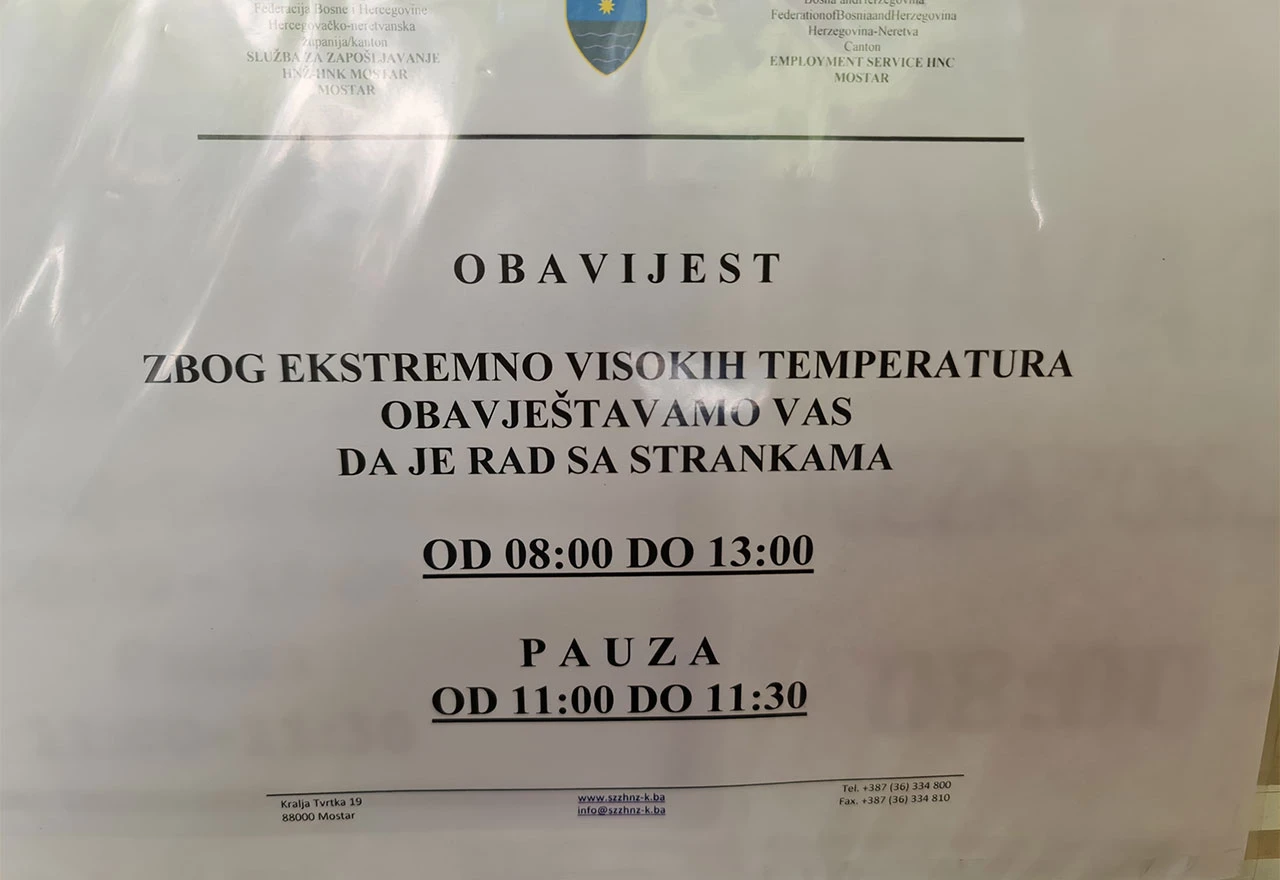 Ekstremno visoke temperature u Zavodu - Kratke hlače ne mogu, skraćeno radno vrijeme može