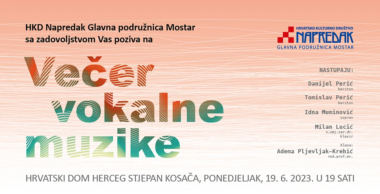 Ponedjeljak navečer rezervirajte za ''Večer vokalne muzike''