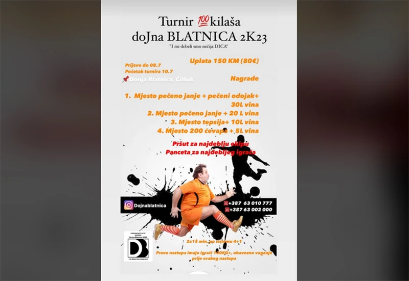 Blatnica domaćin turnira stokilaša pod geslom ''I mi debeli smo nečija dica''