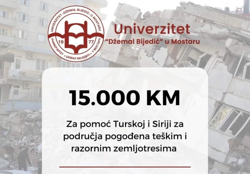 Univerzitet ''Džemal Bijedić'' prikupio 15.000 KM za Tursku i Siriju