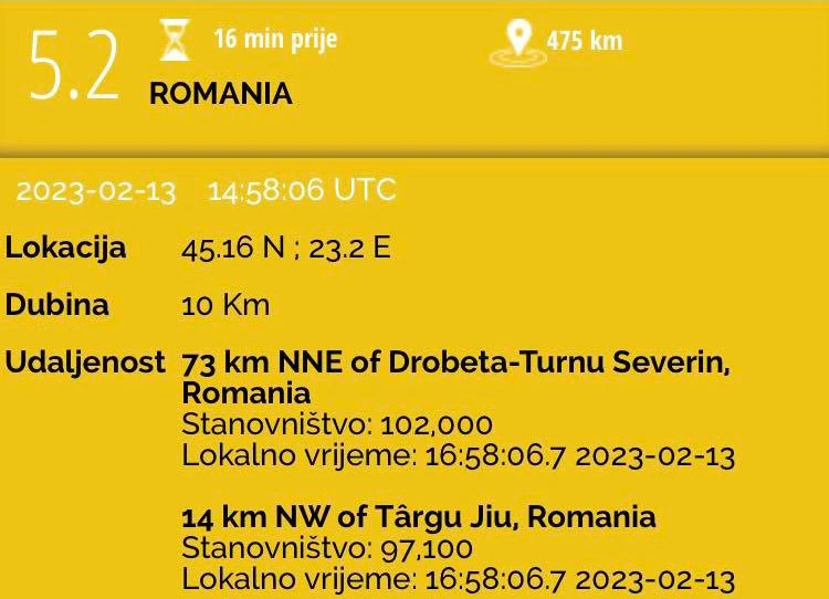 Snažan potres u Rumunjskoj