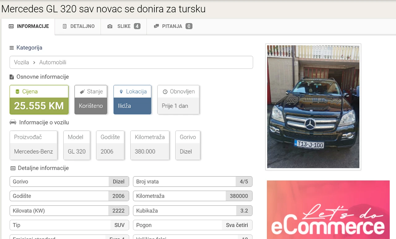 Prodaje Mercedes na OLX-u kako bi donirao novac žrtvama Turskoj
