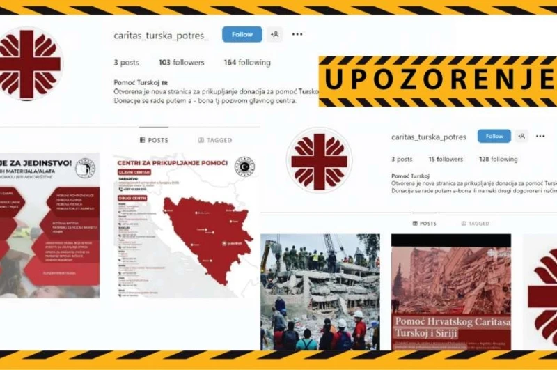 Caritas BiH upozorava na zloupotrebu njihovog materija prikupljanja pomoći za Tursku