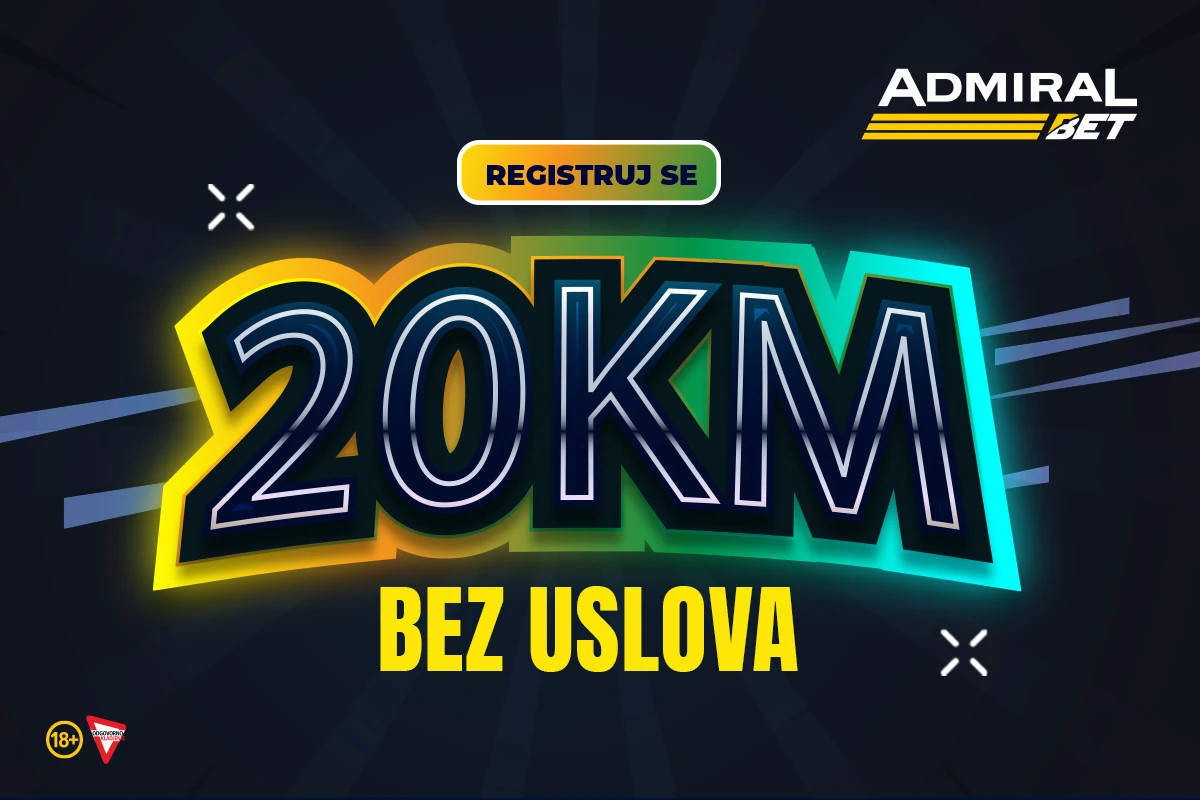 AdmiralBet kladionica poklanja 20 KM za registraciju 