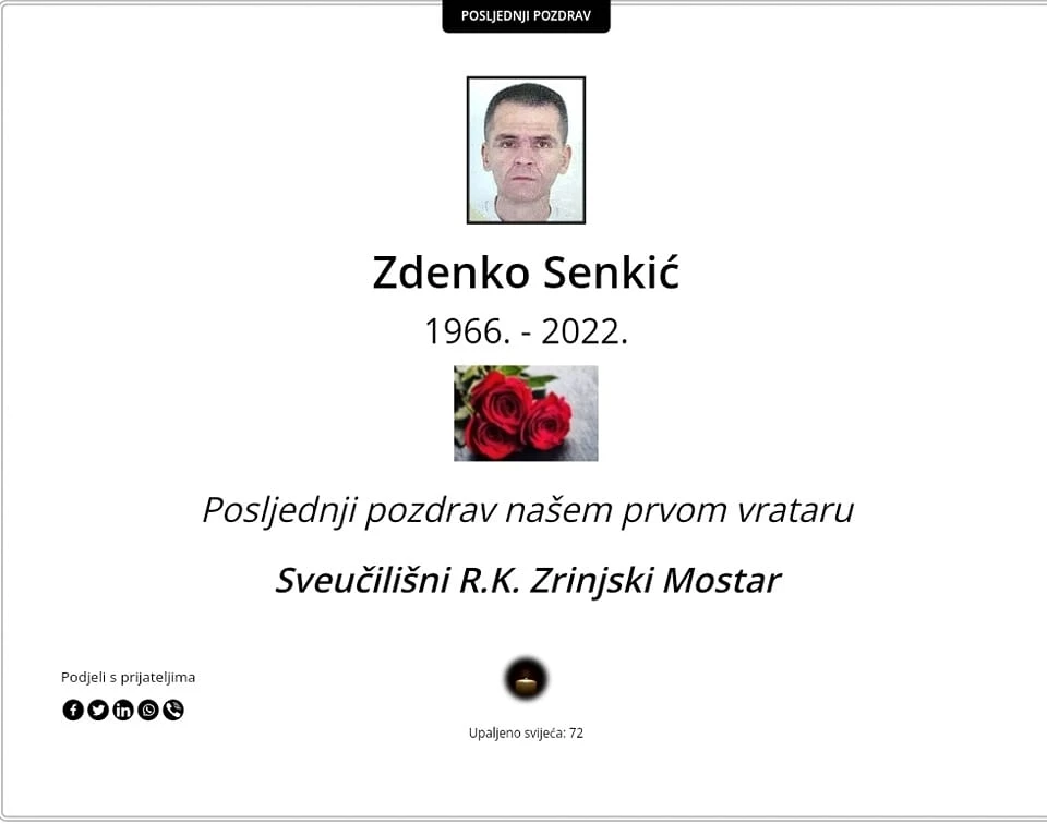 Preminuo Zdenko Senkić nekadašnji golman SRK Zrinjski